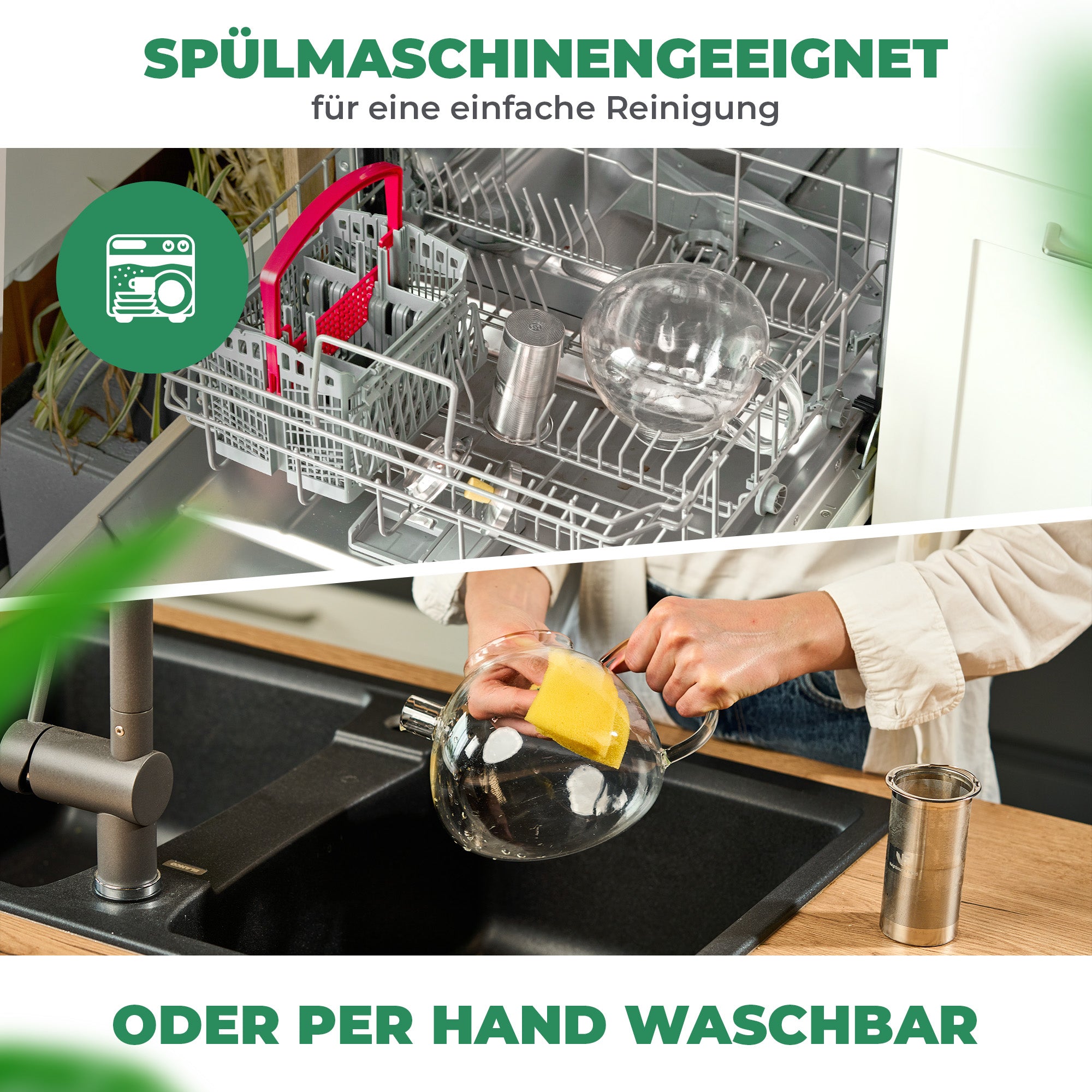 Teekanne aus Glas mit Siebeinsatz