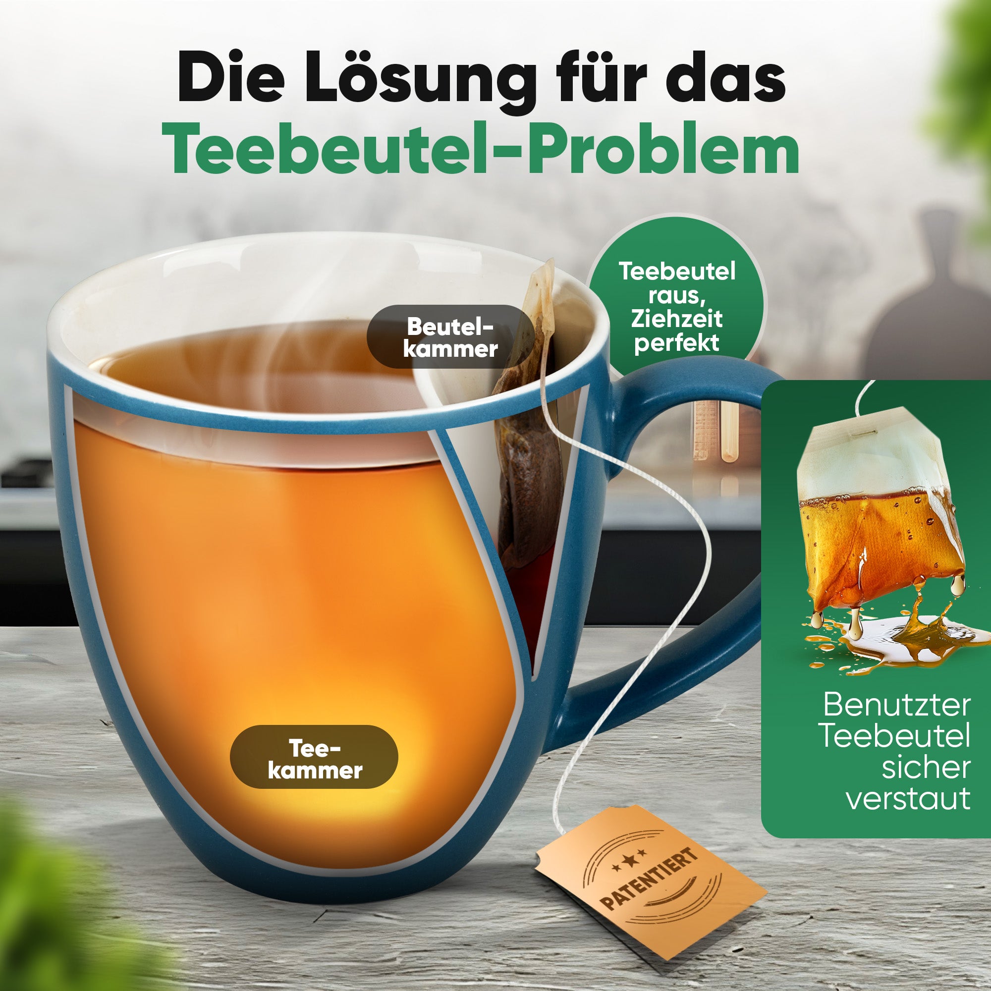 Teetasse mit integriertem Beutelhalter