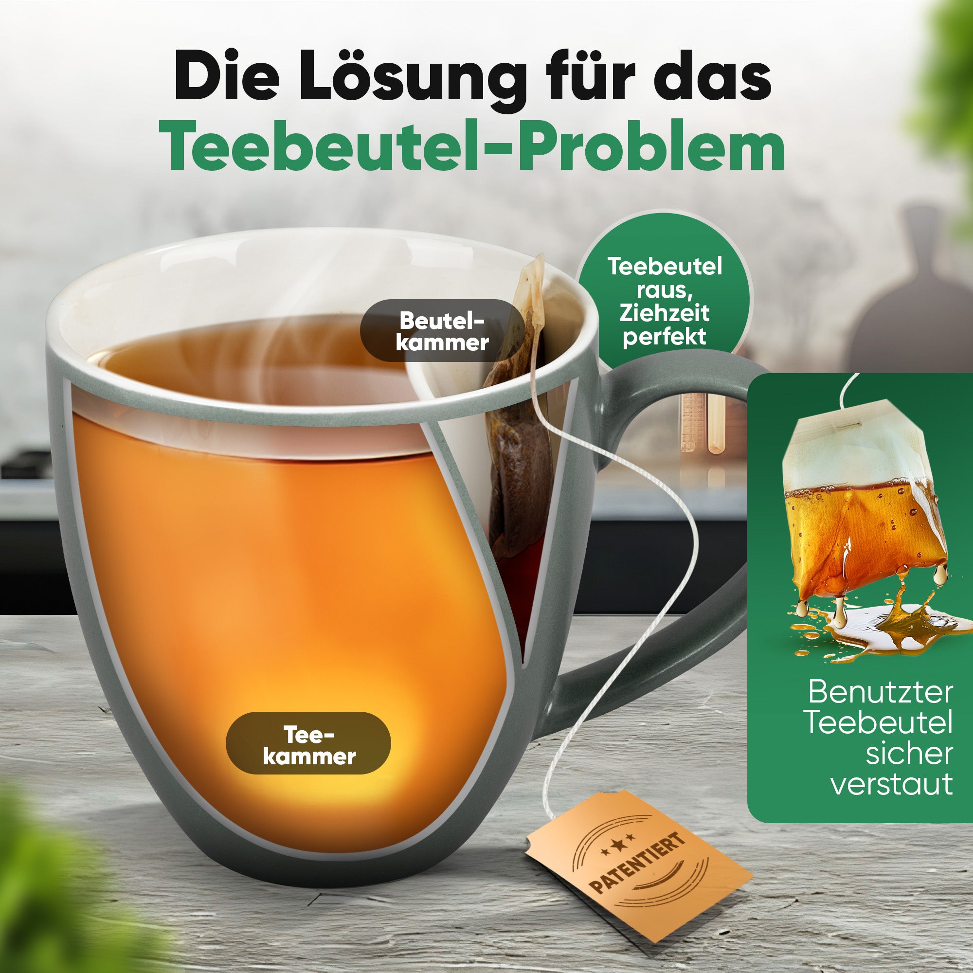 Teetasse mit integriertem Beutelhalter