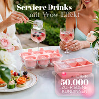 Patentierte Eiskugelform & Eiswürfelform Rosa – XXL Eiswürfel (5 cm) & Kugeln (4,5 cm) aus Platinsilikon – Einfaches Herausdrücken & leichtes Lösen – Für Cocktails, Longdrinks & Getränke – BPA-frei & spülmaschinengeeignet