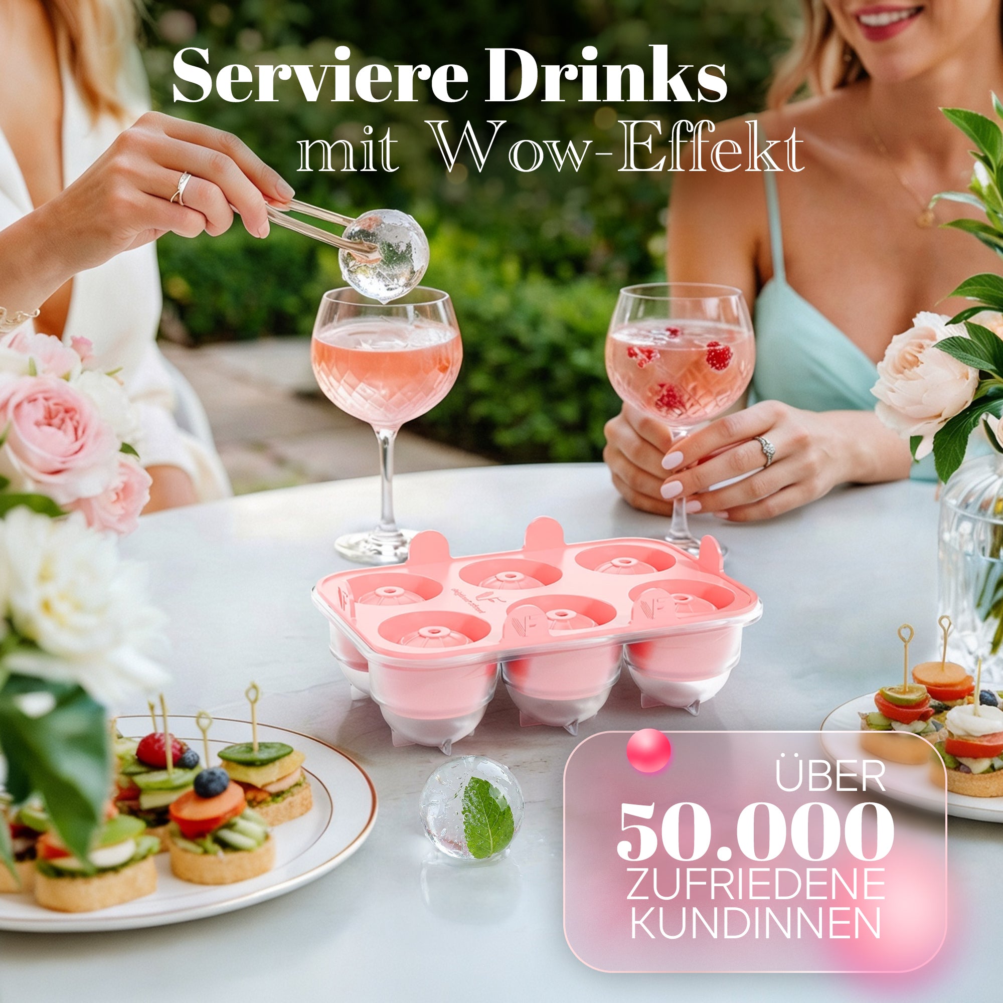 Patentierte Eiskugelform & Eiswürfelform Rosa – XXL Eiswürfel (5 cm) & Kugeln (4,5 cm) aus Platinsilikon – Einfaches Herausdrücken & leichtes Lösen – Für Cocktails, Longdrinks & Getränke – BPA-frei & spülmaschinengeeignet