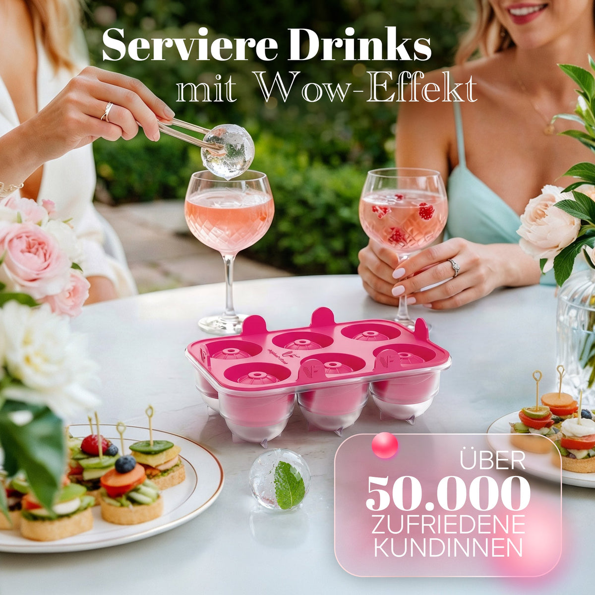 Patentierte Eiskugelform & Eiswürfelform Pink – XXL Eiswürfel (5 cm) & Kugeln (4,5 cm) aus Platinsilikon – Einfaches Herausdrücken & leichtes Lösen – Für Cocktails, Longdrinks & Getränke – BPA-frei & spülmaschinengeeignet Image