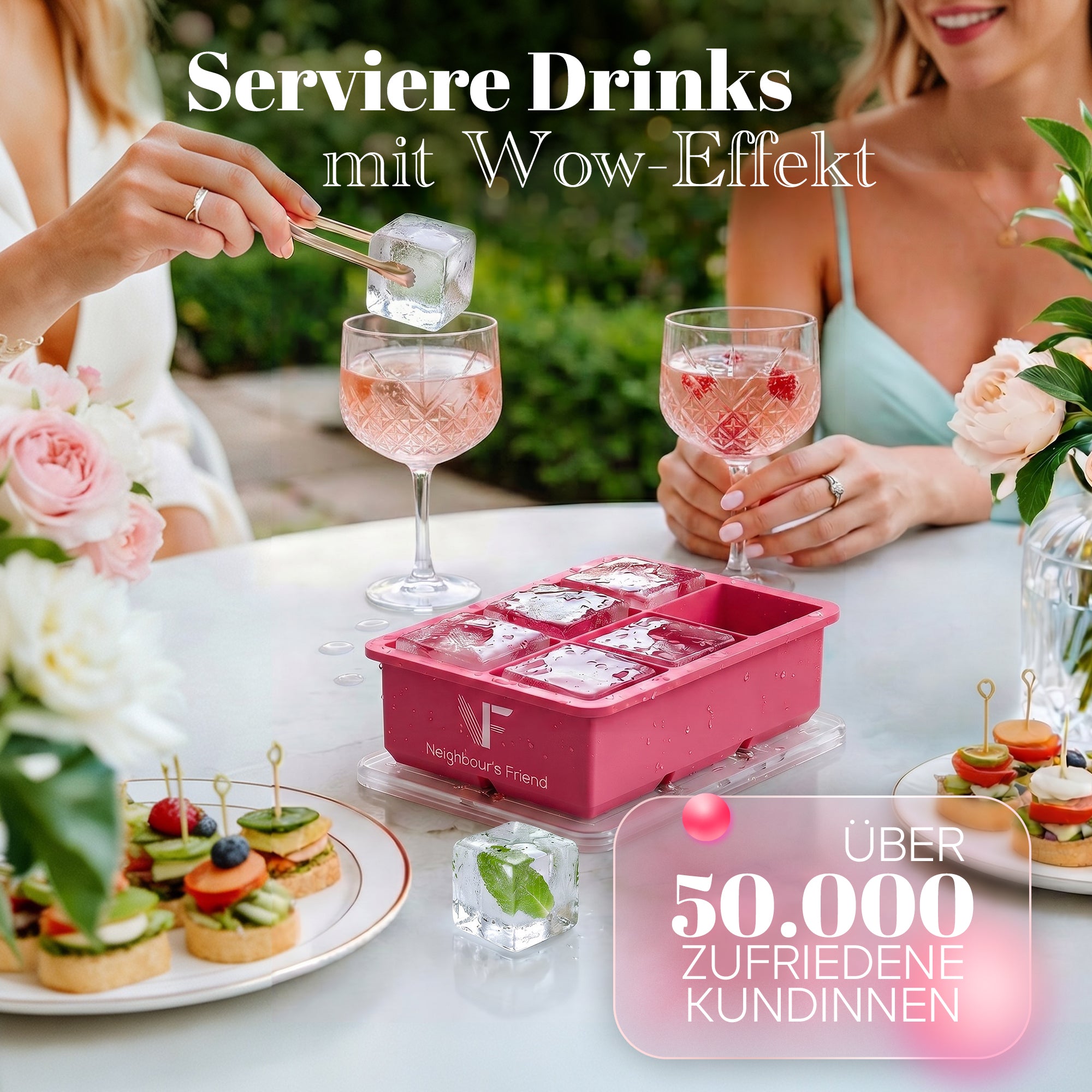 Patentierte Eiskugelform & Eiswürfelform Pink – XXL Eiswürfel (5 cm) & Kugeln (4,5 cm) aus Platinsilikon – Einfaches Herausdrücken & leichtes Lösen – Für Cocktails, Longdrinks & Getränke – BPA-frei & spülmaschinengeeignet