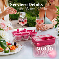 Patentierte Eiskugelform & Eiswürfelform Pink – XXL Eiswürfel (5 cm) & Kugeln (4,5 cm) aus Platinsilikon – Einfaches Herausdrücken & leichtes Lösen – Für Cocktails, Longdrinks & Getränke – BPA-frei & spülmaschinengeeignet