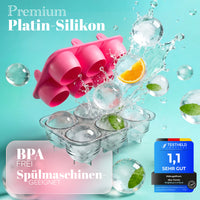 Patentierte Eiskugelform & Eiswürfelform Pink – XXL Eiswürfel (5 cm) & Kugeln (4,5 cm) aus Platinsilikon – Einfaches Herausdrücken & leichtes Lösen – Für Cocktails, Longdrinks & Getränke – BPA-frei & spülmaschinengeeignet