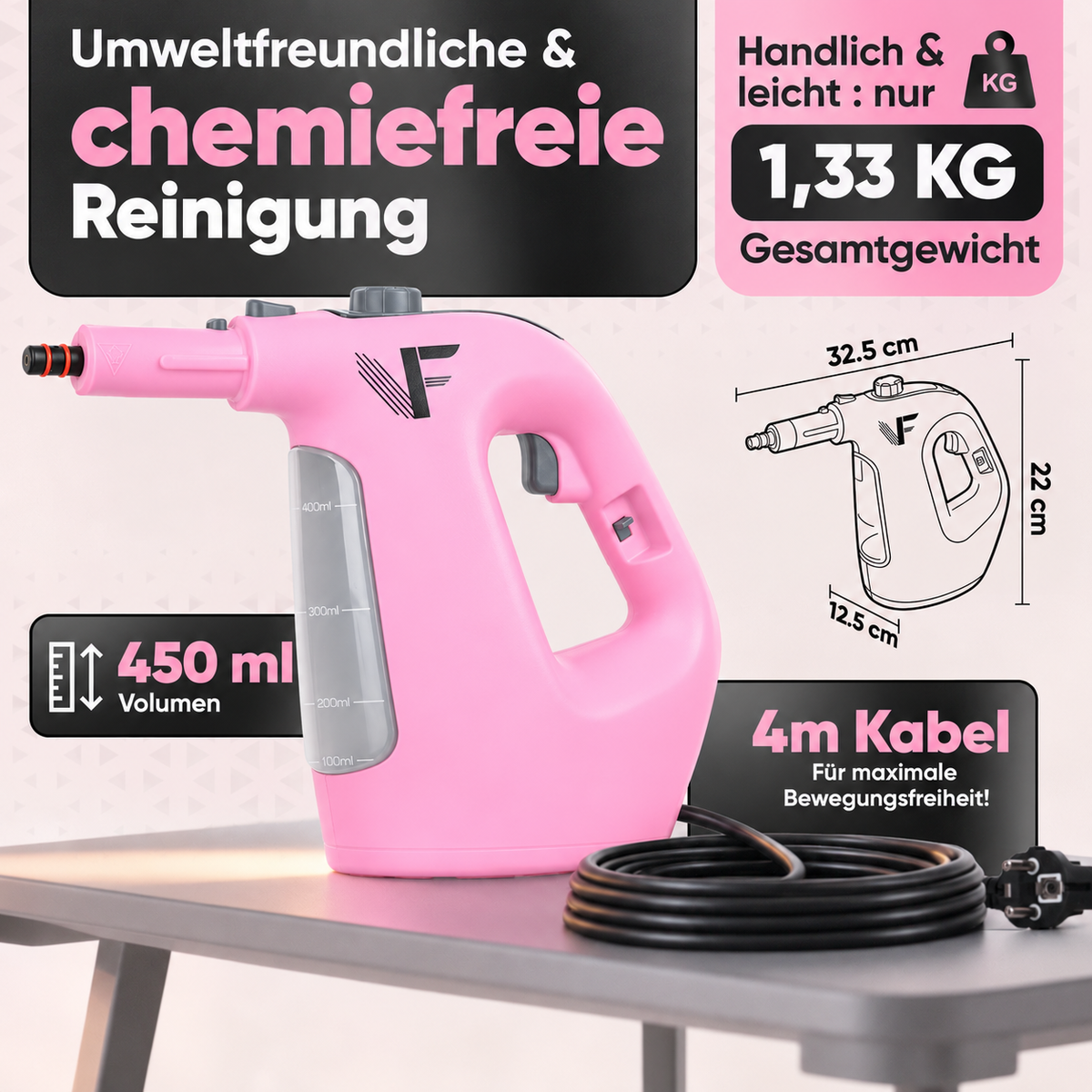 Dampfreiniger 2 in 1 – Als Handdampfreiniger oder mit Dampfmopp – Für Küche, Bad, Böden, Fenster, Auto & Polster – Entfernt Fett, Kalk & Schmutz – Hygienisch & ohne Chemie – Teppich & Fugenreiniger