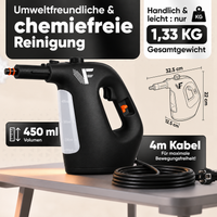 Dampfreiniger 2 in 1 – Als Handdampfreiniger oder mit Dampfmopp – Für Küche, Bad, Böden, Fenster, Auto & Polster – Entfernt Fett, Kalk & Schmutz – Hygienisch & ohne Chemie – Teppich & Fugenreiniger