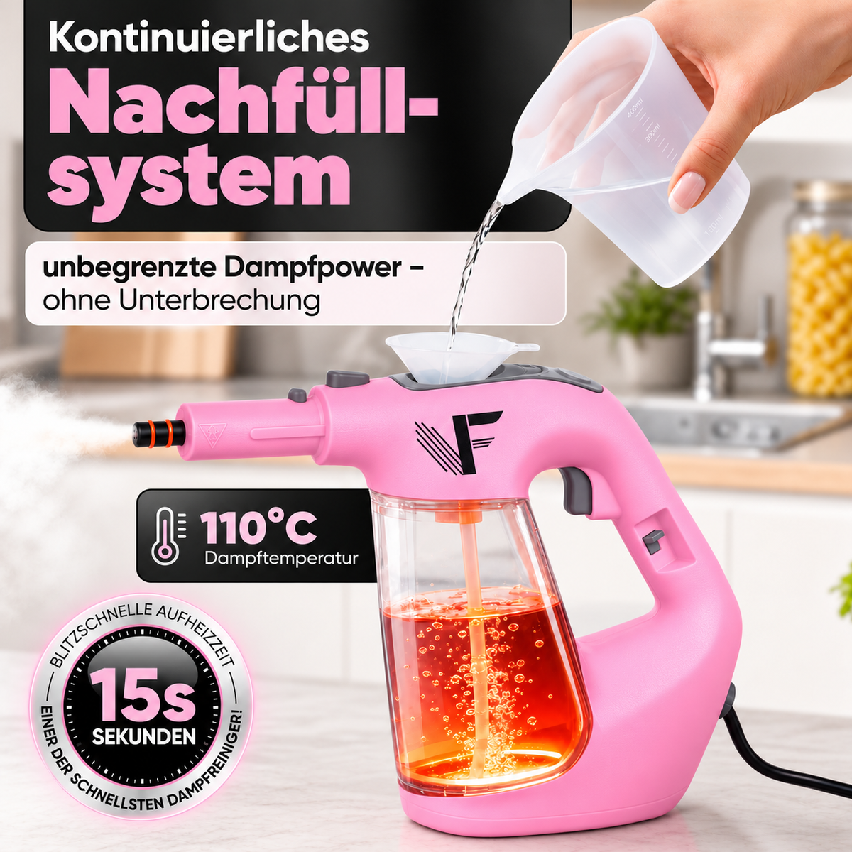 Dampfreiniger 2 in 1 – Als Handdampfreiniger oder mit Dampfmopp – Für Küche, Bad, Böden, Fenster, Auto & Polster – Entfernt Fett, Kalk & Schmutz – Hygienisch & ohne Chemie – Teppich & Fugenreiniger