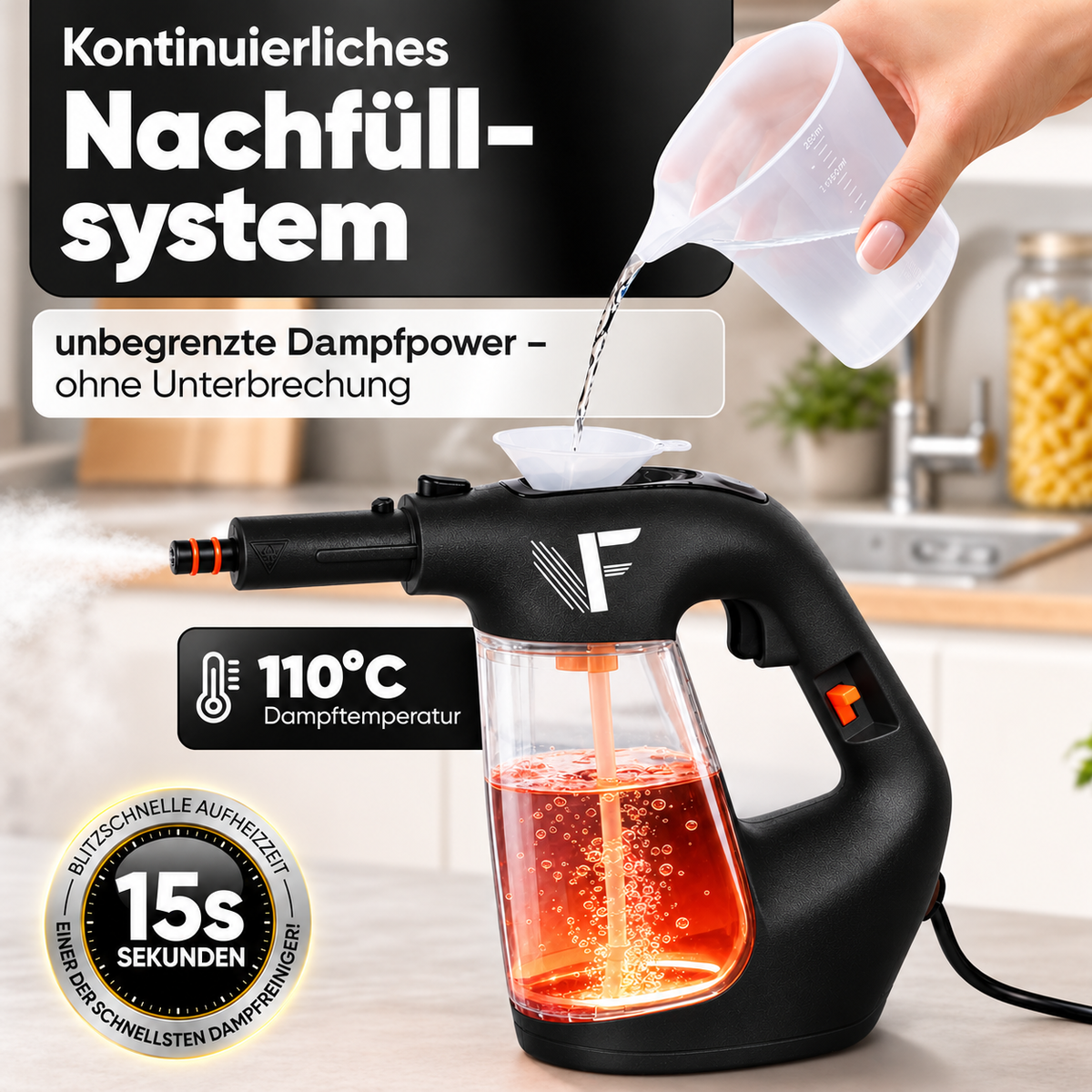 Dampfreiniger 2 in 1 – Als Handdampfreiniger oder mit Dampfmopp – Für Küche, Bad, Böden, Fenster, Auto & Polster – Entfernt Fett, Kalk & Schmutz – Hygienisch & ohne Chemie – Teppich & Fugenreiniger