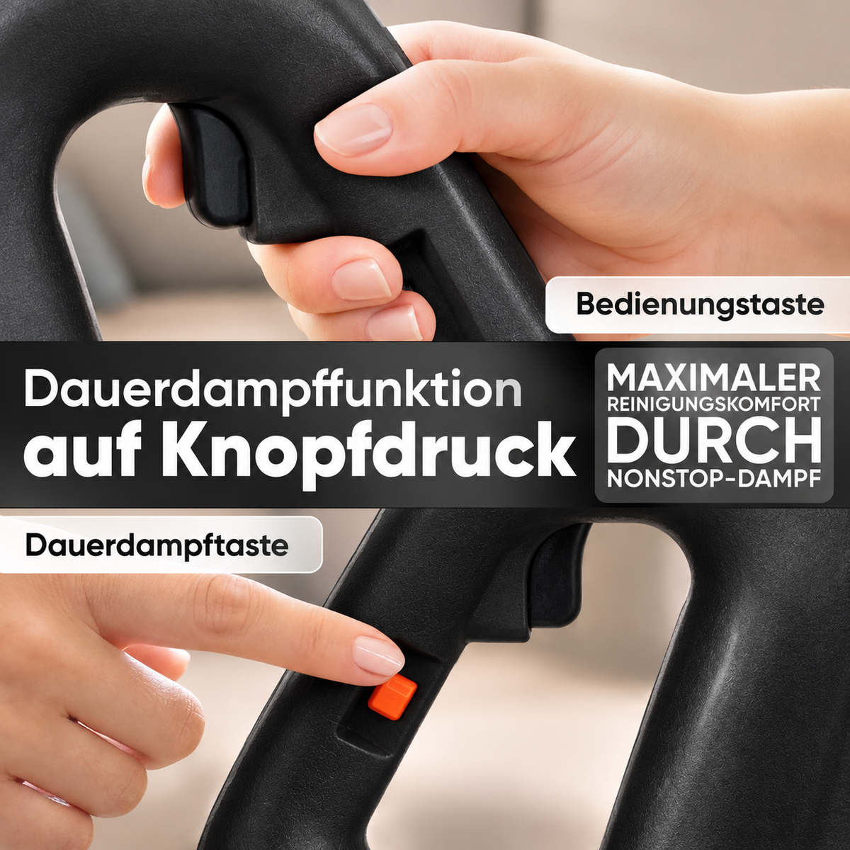 Dampfreiniger 2 in 1 – Als Handdampfreiniger oder mit Dampfmopp – Für Küche, Bad, Böden, Fenster, Auto & Polster – Entfernt Fett, Kalk & Schmutz – Hygienisch & ohne Chemie – Teppich & Fugenreiniger