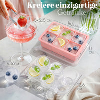 Patentierte Eiskugelform & Eiswürfelform Rosa – XXL Eiswürfel (5 cm) & Kugeln (4,5 cm) aus Platinsilikon – Einfaches Herausdrücken & leichtes Lösen – Für Cocktails, Longdrinks & Getränke – BPA-frei & spülmaschinengeeignet