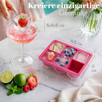 Patentierte Eiskugelform & Eiswürfelform Pink – XXL Eiswürfel (5 cm) & Kugeln (4,5 cm) aus Platinsilikon – Einfaches Herausdrücken & leichtes Lösen – Für Cocktails, Longdrinks & Getränke – BPA-frei & spülmaschinengeeignet