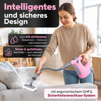 Dampfreiniger 2 in 1 – Als Handdampfreiniger oder mit Dampfmopp – Für Küche, Bad, Böden, Fenster, Auto & Polster – Entfernt Fett, Kalk & Schmutz – Hygienisch & ohne Chemie – Teppich & Fugenreiniger