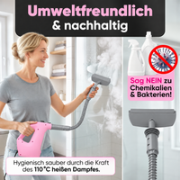 Dampfreiniger 2 in 1 – Als Handdampfreiniger oder mit Dampfmopp – Für Küche, Bad, Böden, Fenster, Auto & Polster – Entfernt Fett, Kalk & Schmutz – Hygienisch & ohne Chemie – Teppich & Fugenreiniger
