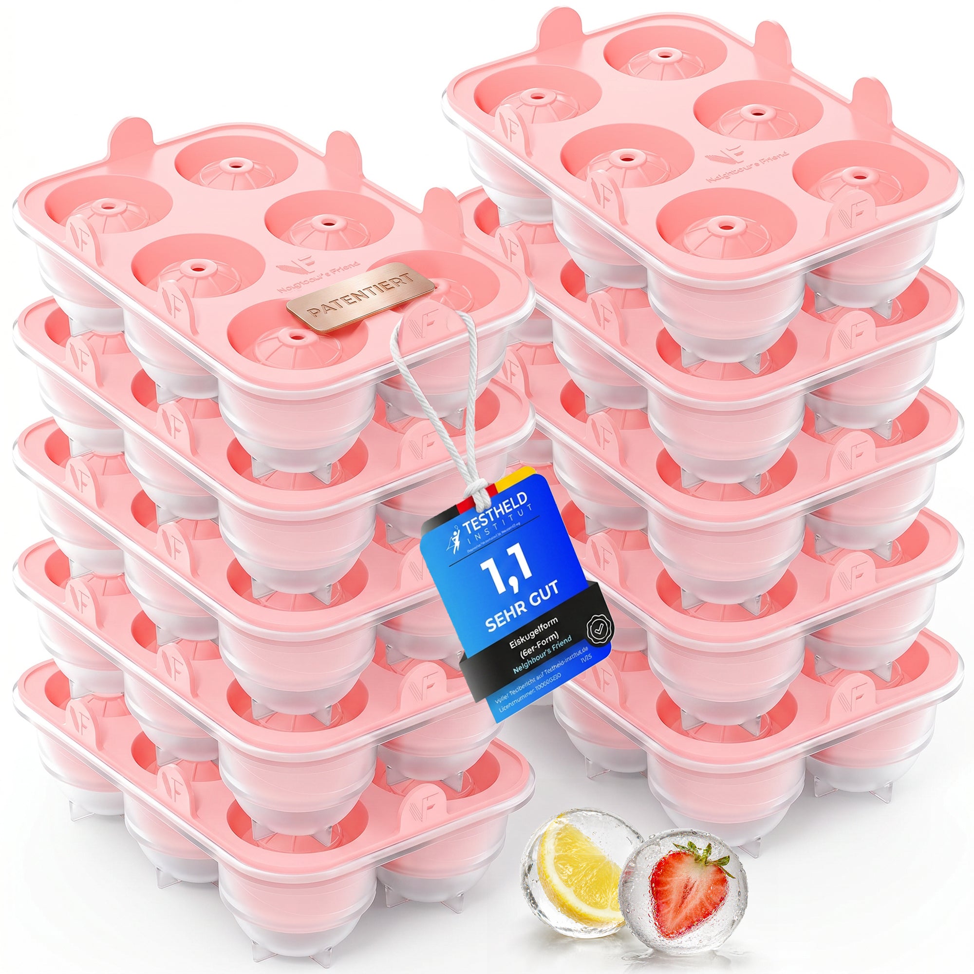 Patentierte Eiskugelform & Eiswürfelform Rosa – XXL Eiswürfel (5 cm) & Kugeln (4,5 cm) aus Platinsilikon – Einfaches Herausdrücken & leichtes Lösen – Für Cocktails, Longdrinks & Getränke – BPA-frei & spülmaschinengeeignet