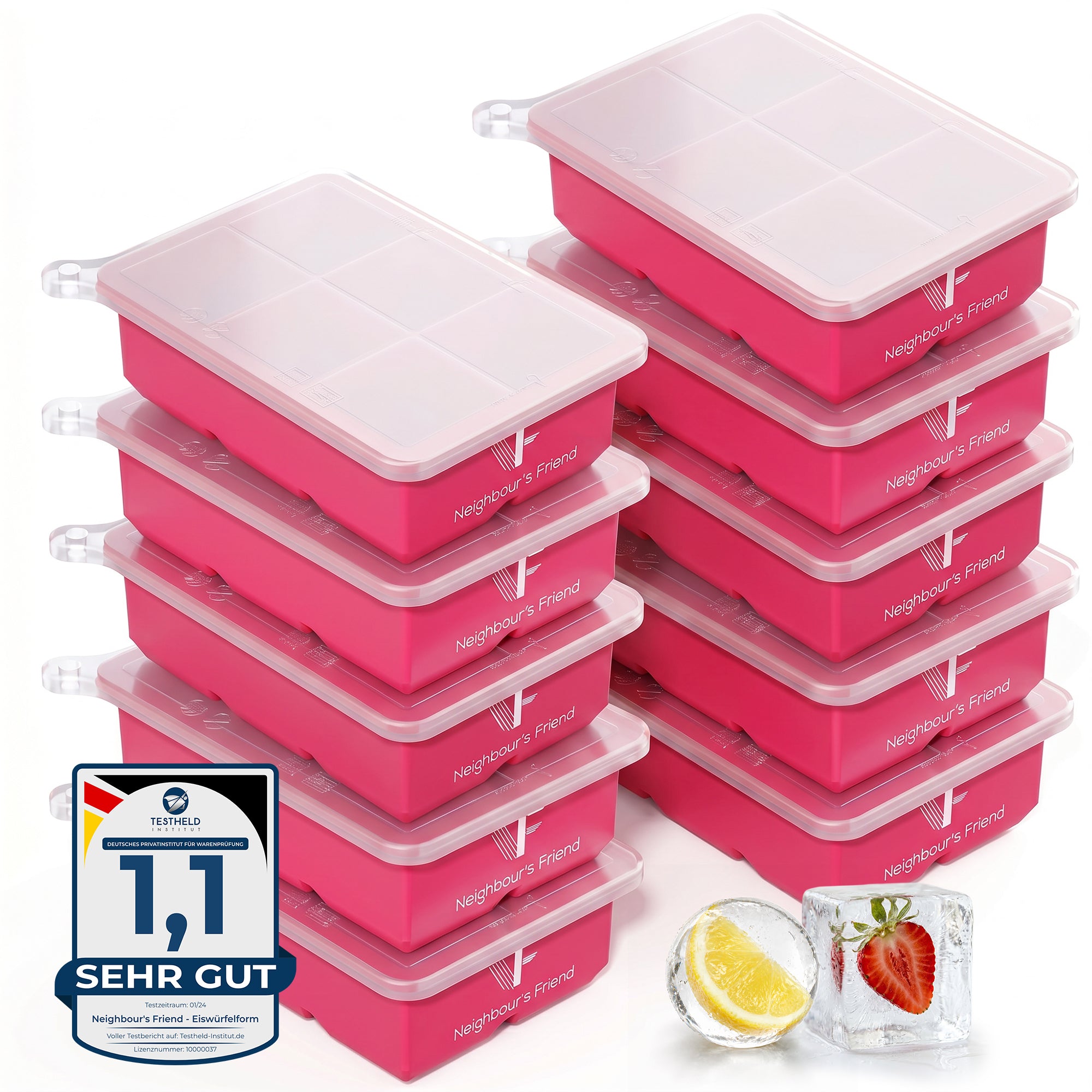 Patentierte Eiskugelform & Eiswürfelform Pink – XXL Eiswürfel (5 cm) & Kugeln (4,5 cm) aus Platinsilikon – Einfaches Herausdrücken & leichtes Lösen – Für Cocktails, Longdrinks & Getränke – BPA-frei & spülmaschinengeeignet