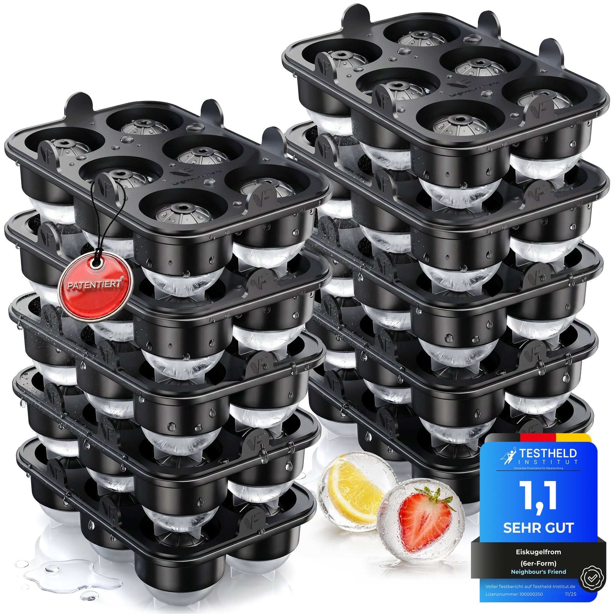 Patentierte Eiskugelform XXL – Große runde Eiswürfel (4,5 cm) – Softboden für leichtes Lösen ohne Brechen – Für Getränke, Cocktails & Softdrinks – BPA-frei & auslaufsicher