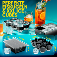 Patentierte XXL Eiskugelform und Eiswürfelform - Softbase mit flexiblem Boden | 1er- & 2er-Sets