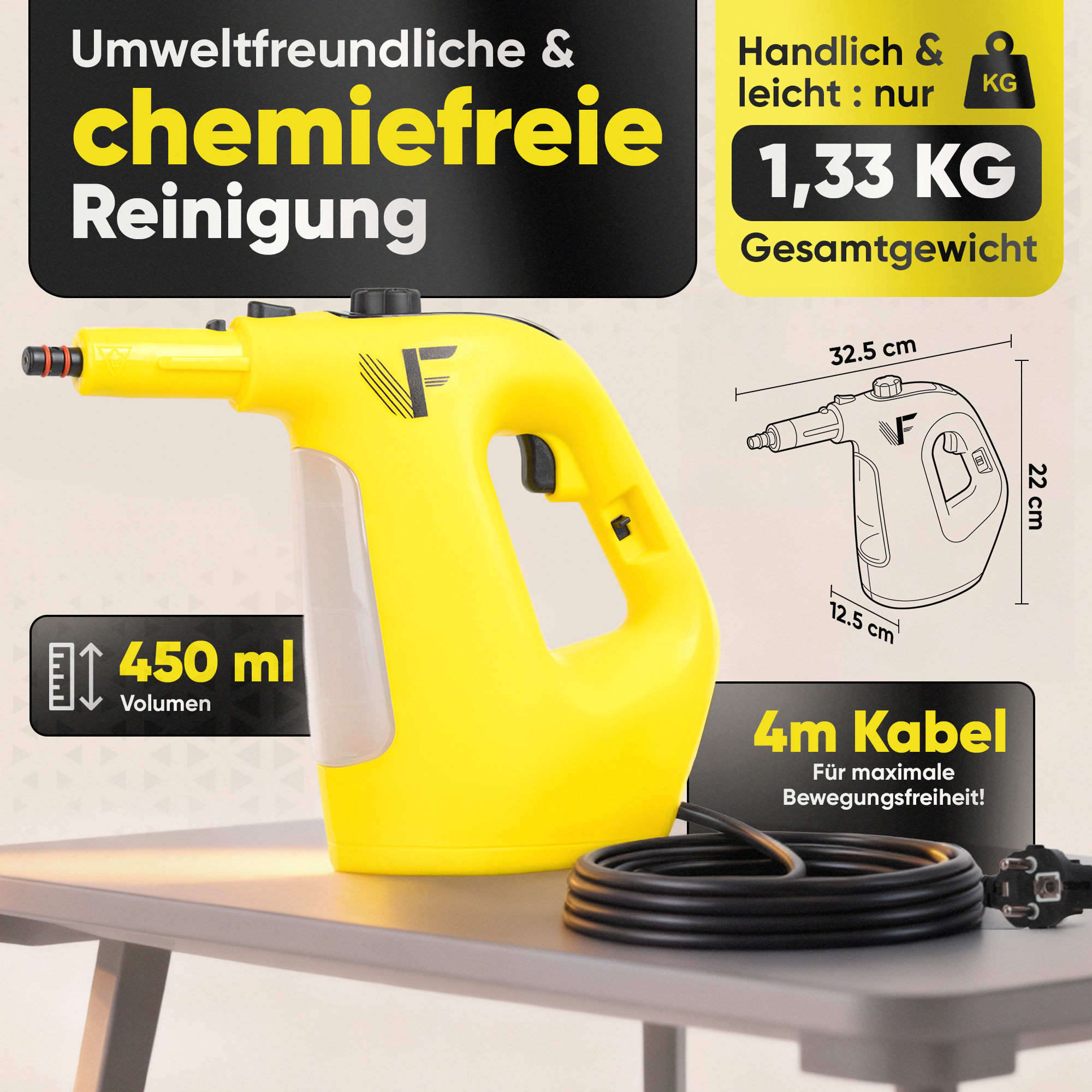 Dampfreiniger 2 in 1 – Als Handdampfreiniger oder mit Dampfmopp – Für Küche, Bad, Böden, Fenster, Auto & Polster – Entfernt Fett, Kalk & Schmutz – Hygienisch & ohne Chemie – Teppich & Fugenreiniger