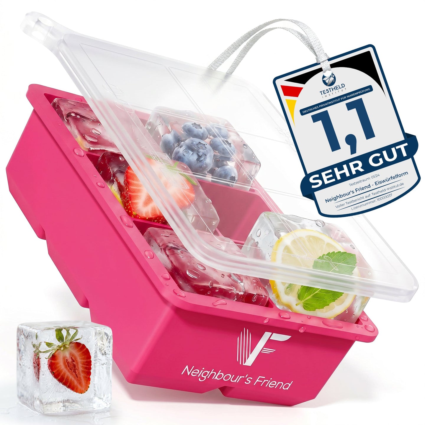 Patentierte Eiskugelform & Eiswürfelform Pink – XXL Eiswürfel (5 cm) & Kugeln (4,5 cm) aus Platinsilikon – Einfaches Herausdrücken & leichtes Lösen – Für Cocktails, Longdrinks & Getränke – BPA-frei & spülmaschinengeeignet Image