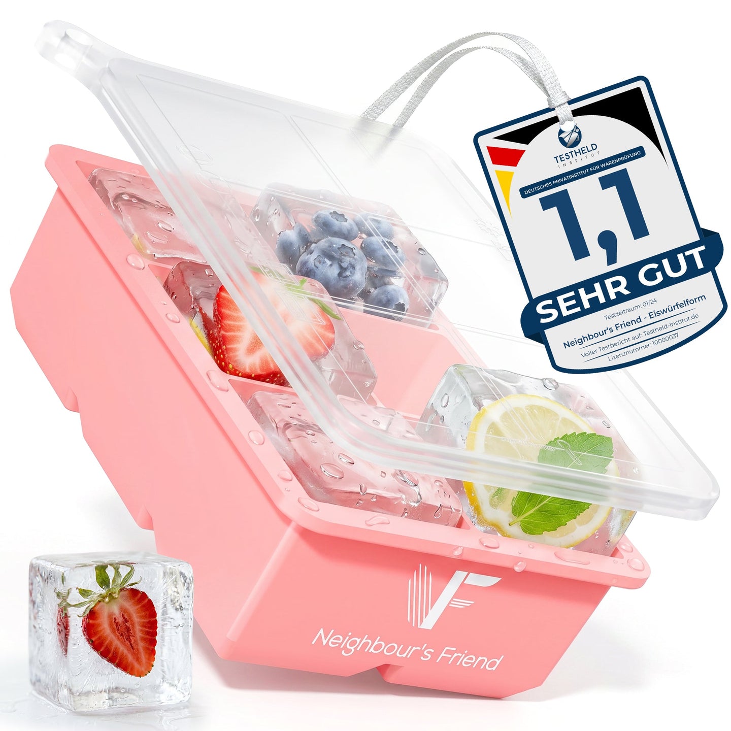 Patentierte Eiskugelform & Eiswürfelform Rosa – XXL Eiswürfel (5 cm) & Kugeln (4,5 cm) aus Platinsilikon – Einfaches Herausdrücken & leichtes Lösen – Für Cocktails, Longdrinks & Getränke – BPA-frei & spülmaschinengeeignet Image
