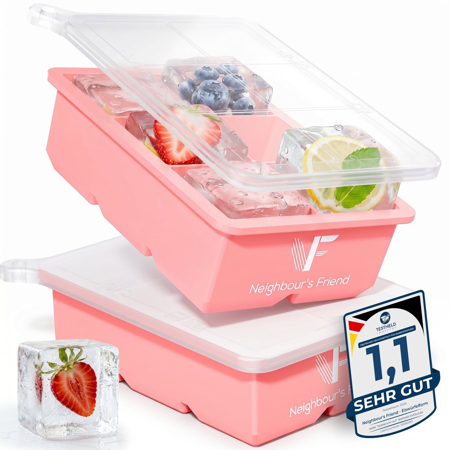 Patentierte Eiskugelform & Eiswürfelform Rosa – XXL Eiswürfel (5 cm) & Kugeln (4,5 cm) aus Platinsilikon – Einfaches Herausdrücken & leichtes Lösen – Für Cocktails, Longdrinks & Getränke – BPA-frei & spülmaschinengeeignet Image