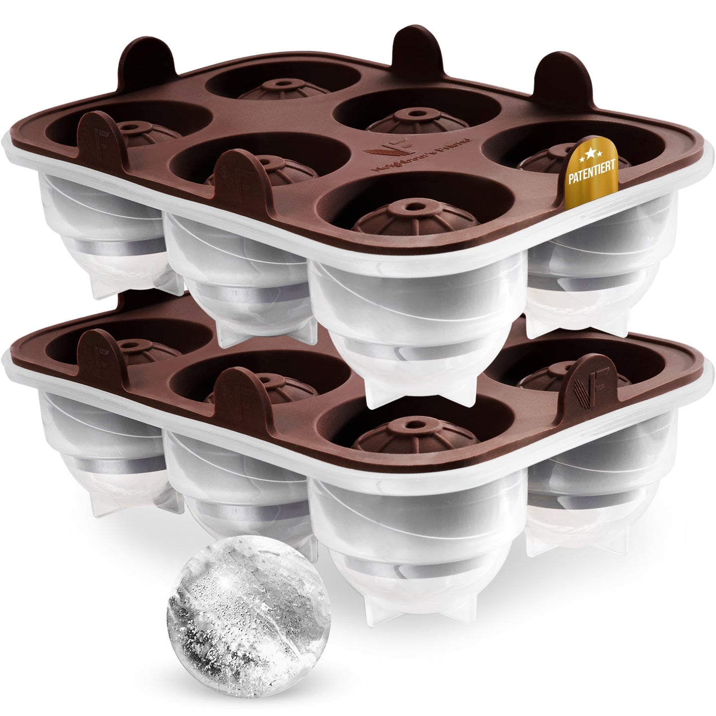 Patentierte Eiskugelform & Eiswürfelform Braun – XXL Eiswürfel (5 cm) & Kugeln (4,5 cm) aus Platinsilikon – Einfaches Herausdrücken & leichtes Lösen – Für Cocktails, Longdrinks & Getränke – BPA-frei & spülmaschinengeeignet Image