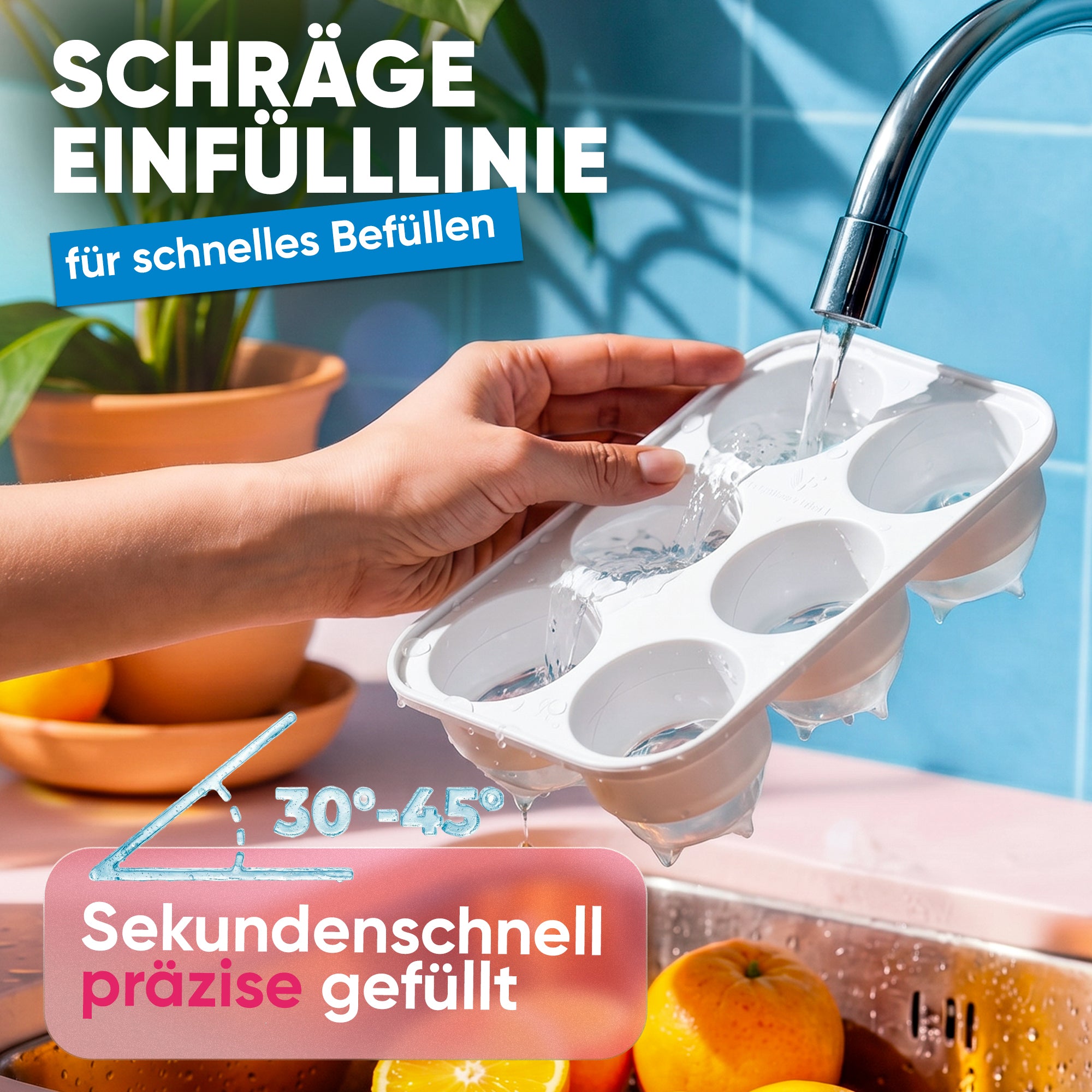 Patentierte Eiskugelform XXL Pink – Große runde Eiswürfel (4,5 cm) – Softboden für leichtes Lösen ohne Brechen – Für Getränke, Cocktails & Softdrinks – BPA-frei & auslaufsicher