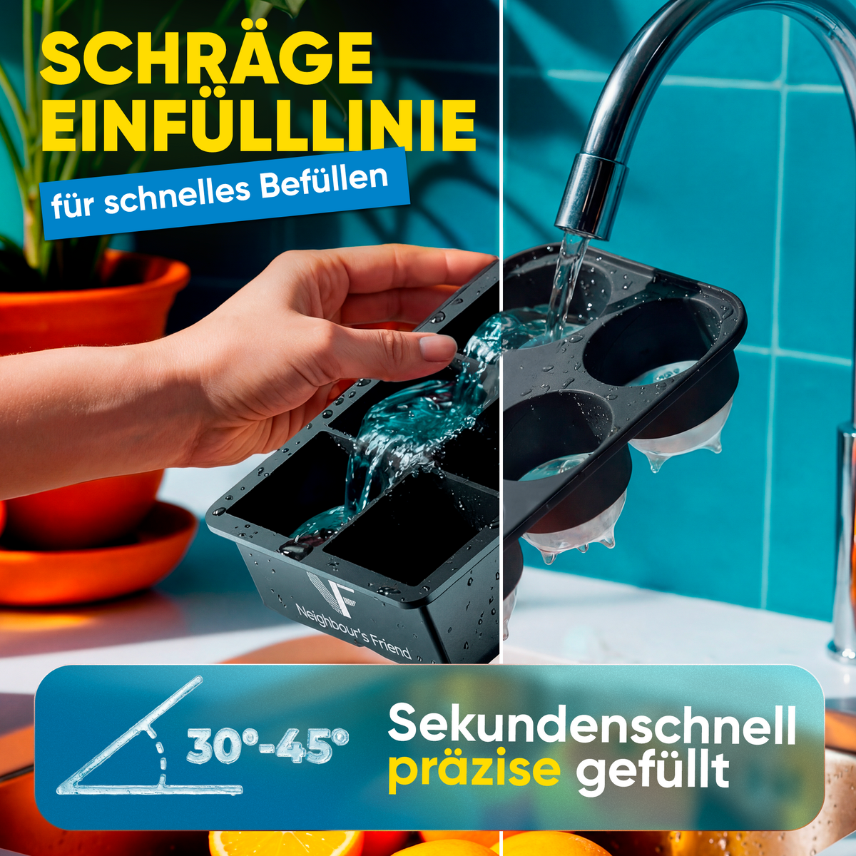 Patentierte XXL Eiskugelform und Eiswürfelform - Softbase mit flexiblem Boden | 1er- & 2er-Sets