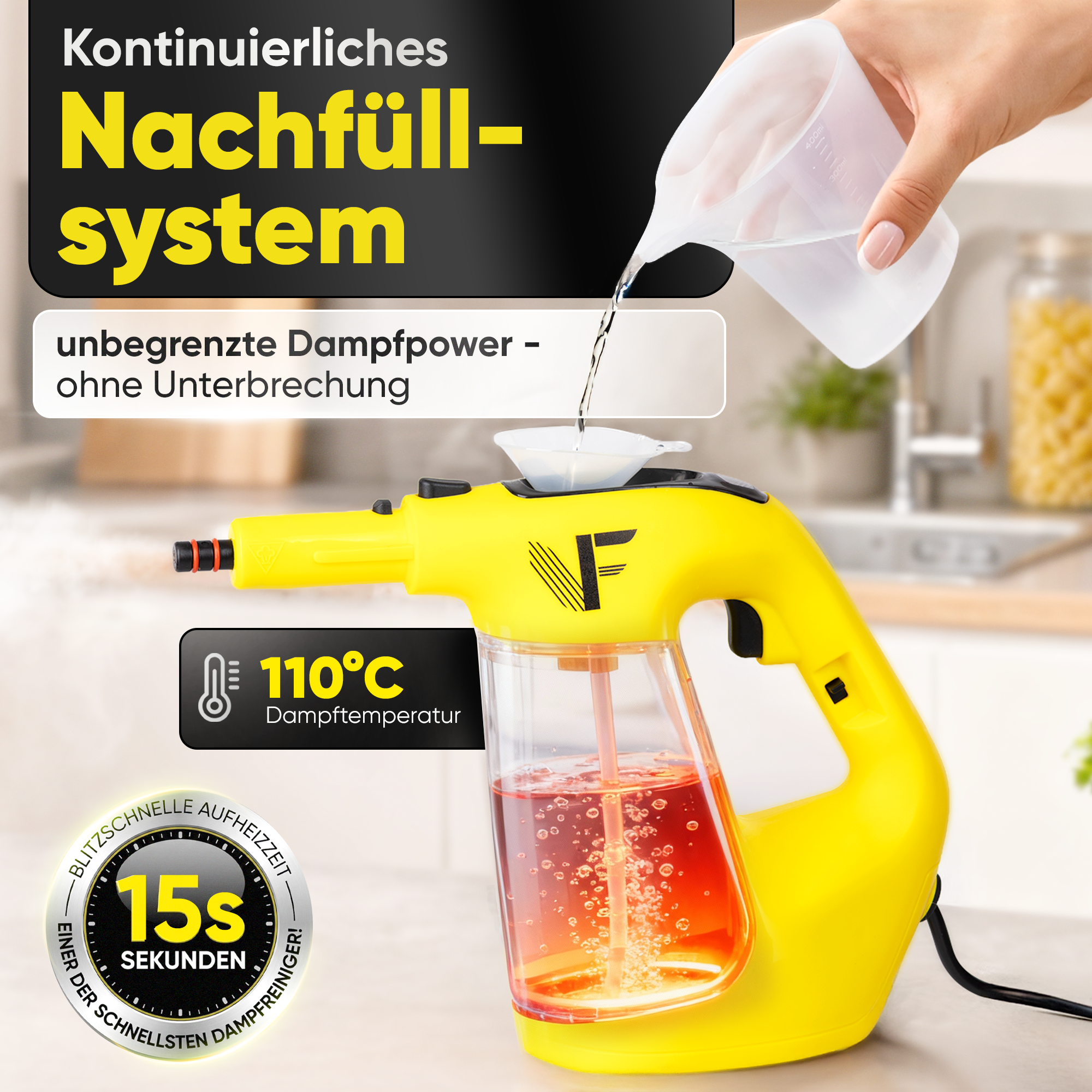 Dampfreiniger 2 in 1 – Als Handdampfreiniger oder mit Dampfmopp – Für Küche, Bad, Böden, Fenster, Auto & Polster – Entfernt Fett, Kalk & Schmutz – Hygienisch & ohne Chemie – Teppich & Fugenreiniger