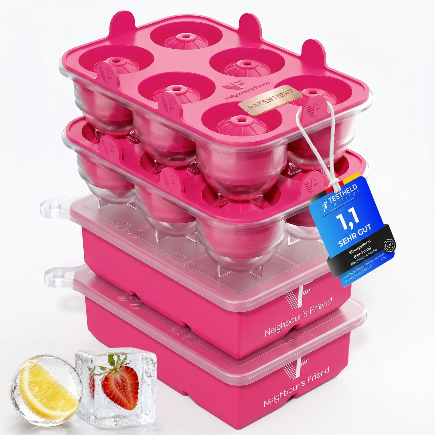 Patentierte Eiskugelform & Eiswürfelform Pink – XXL Eiswürfel (5 cm) & Kugeln (4,5 cm) aus Platinsilikon – Einfaches Herausdrücken & leichtes Lösen – Für Cocktails, Longdrinks & Getränke – BPA-frei & spülmaschinengeeignet Image
