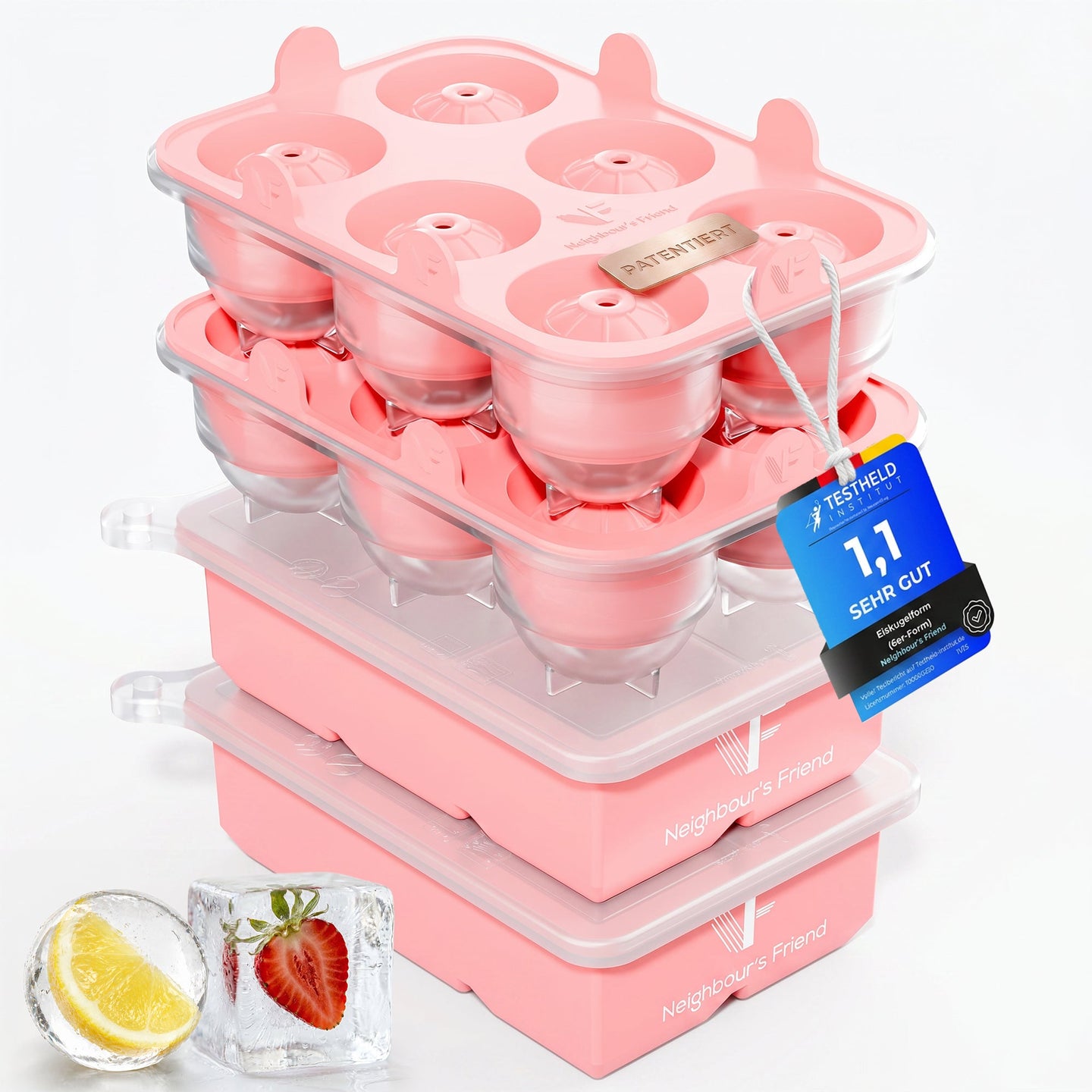 Patentierte Eiskugelform & Eiswürfelform Rosa – XXL Eiswürfel (5 cm) & Kugeln (4,5 cm) aus Platinsilikon – Einfaches Herausdrücken & leichtes Lösen – Für Cocktails, Longdrinks & Getränke – BPA-frei & spülmaschinengeeignet Image
