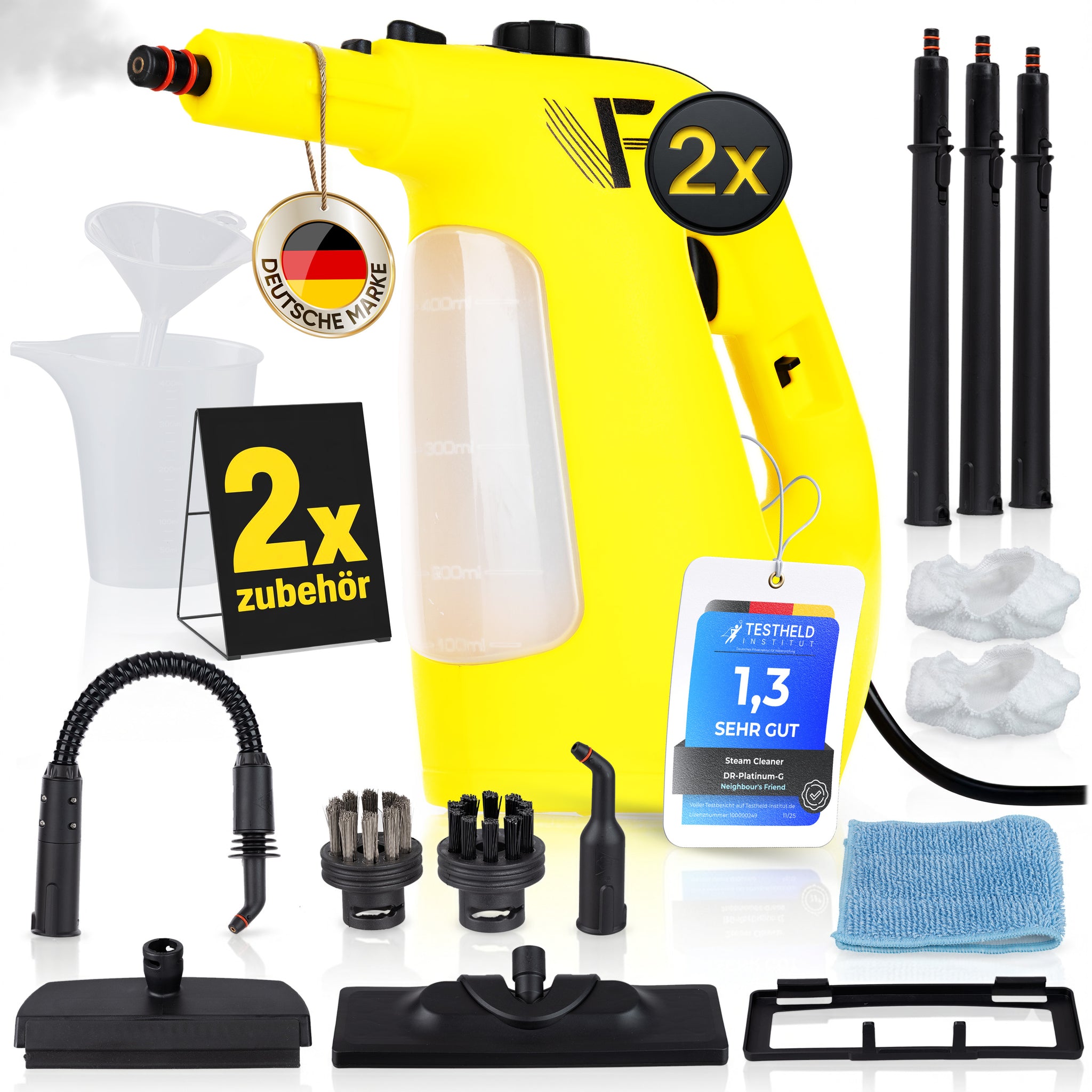 Dampfreiniger 2 in 1 – Als Handdampfreiniger oder mit Dampfmopp – Für Küche, Bad, Böden, Fenster, Auto & Polster – Entfernt Fett, Kalk & Schmutz – Hygienisch & ohne Chemie – Teppich & Fugenreiniger