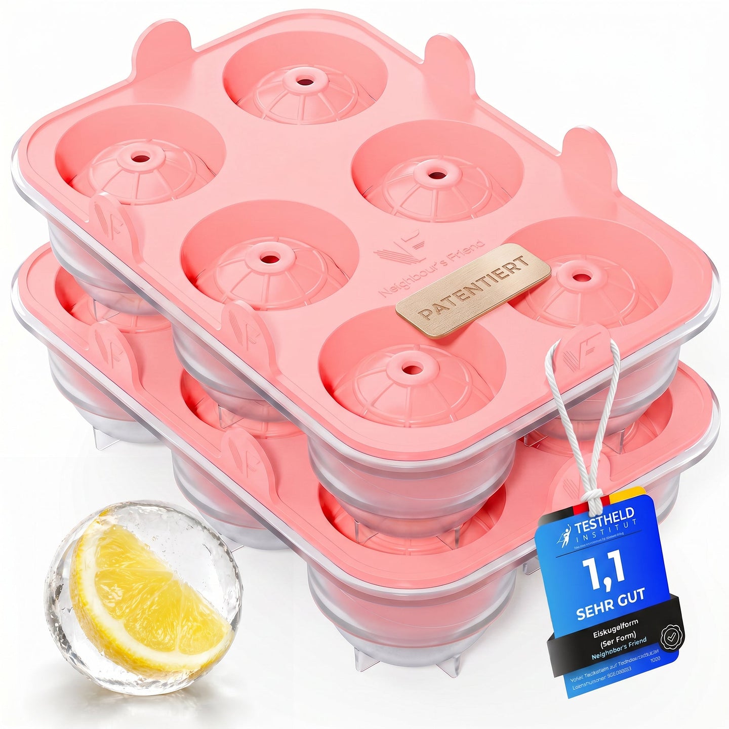 Patentierte Eiskugelform & Eiswürfelform Rosa – XXL Eiswürfel (5 cm) & Kugeln (4,5 cm) aus Platinsilikon – Einfaches Herausdrücken & leichtes Lösen – Für Cocktails, Longdrinks & Getränke – BPA-frei & spülmaschinengeeignet Image