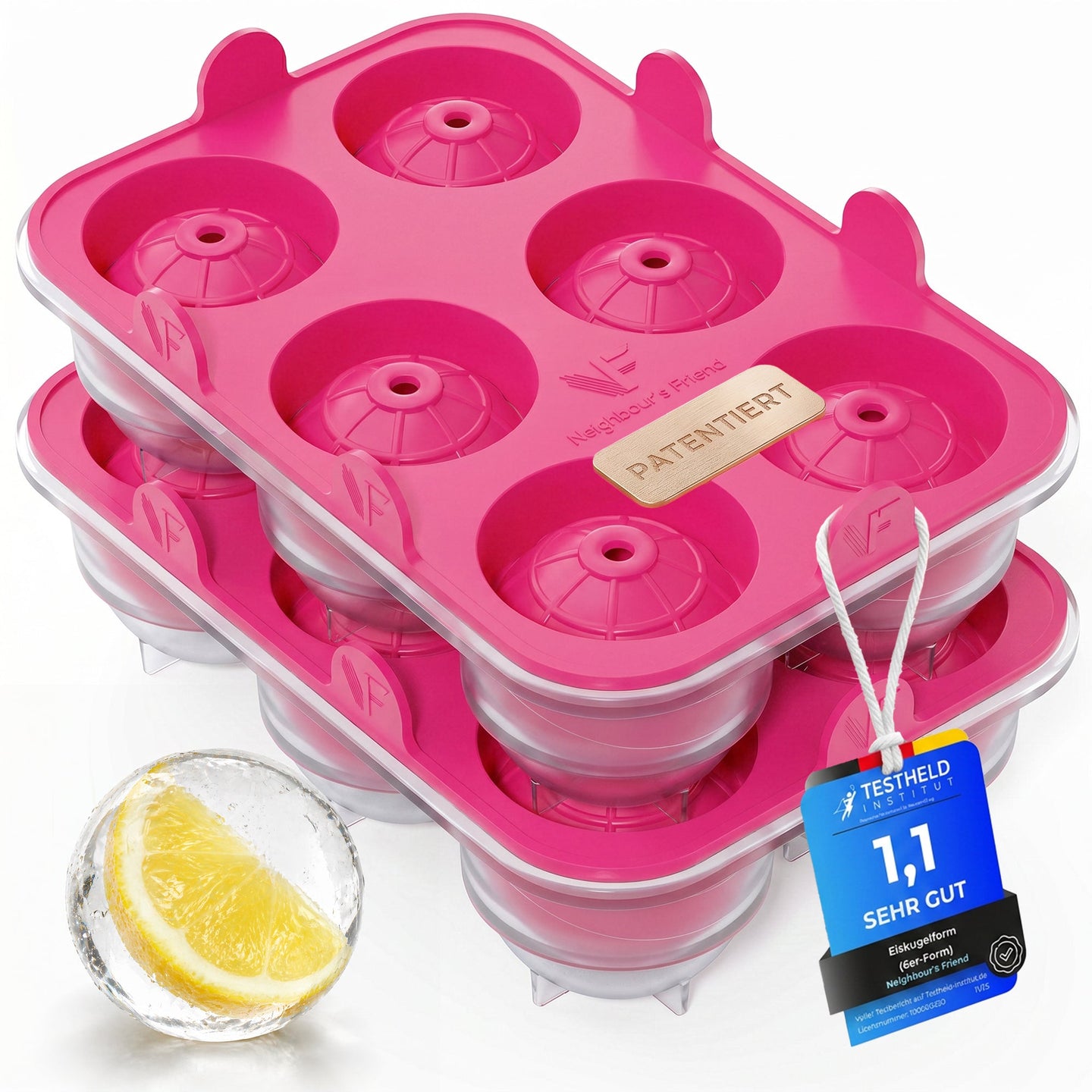Patentierte Eiskugelform & Eiswürfelform Pink – XXL Eiswürfel (5 cm) & Kugeln (4,5 cm) aus Platinsilikon – Einfaches Herausdrücken & leichtes Lösen – Für Cocktails, Longdrinks & Getränke – BPA-frei & spülmaschinengeeignet Image