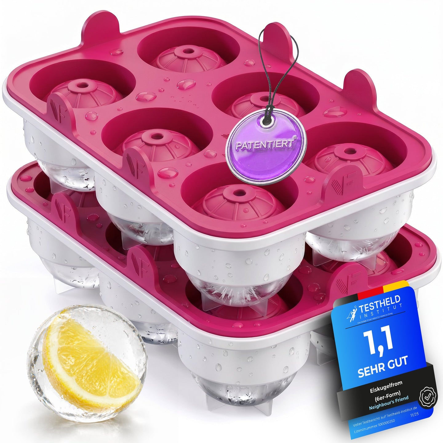Patentierte Eiskugelform XXL Pink – Große runde Eiswürfel (4,5 cm) – Softboden für leichtes Lösen ohne Brechen – Für Getränke, Cocktails & Softdrinks – BPA-frei & auslaufsicher - Galerie Pink 22