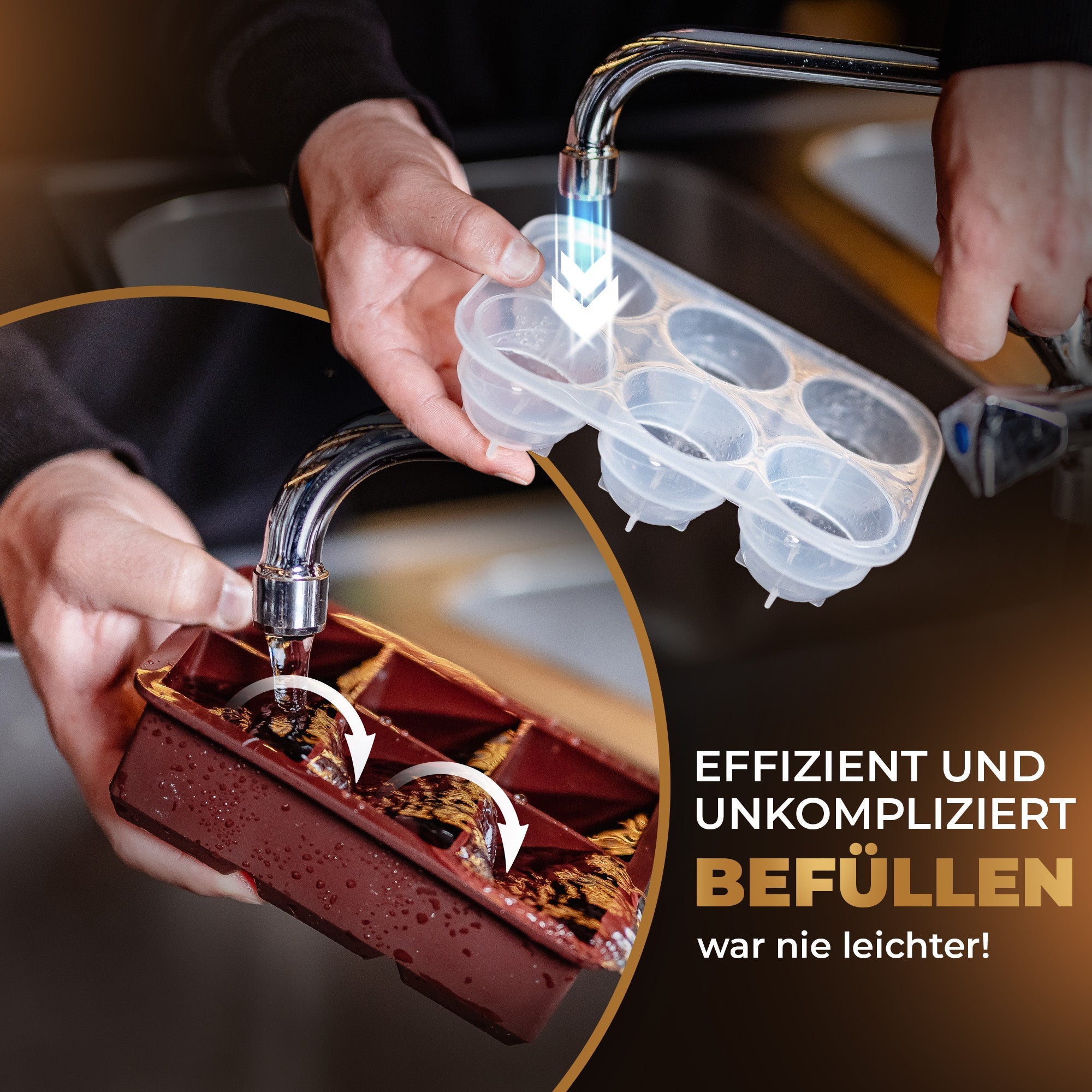 Patentierte Eiskugelform & Eiswürfelform Braun – XXL Eiswürfel (5 cm) & Kugeln (4,5 cm) aus Platinsilikon – Einfaches Herausdrücken & leichtes Lösen – Für Cocktails, Longdrinks & Getränke – BPA-frei & spülmaschinengeeignet Image