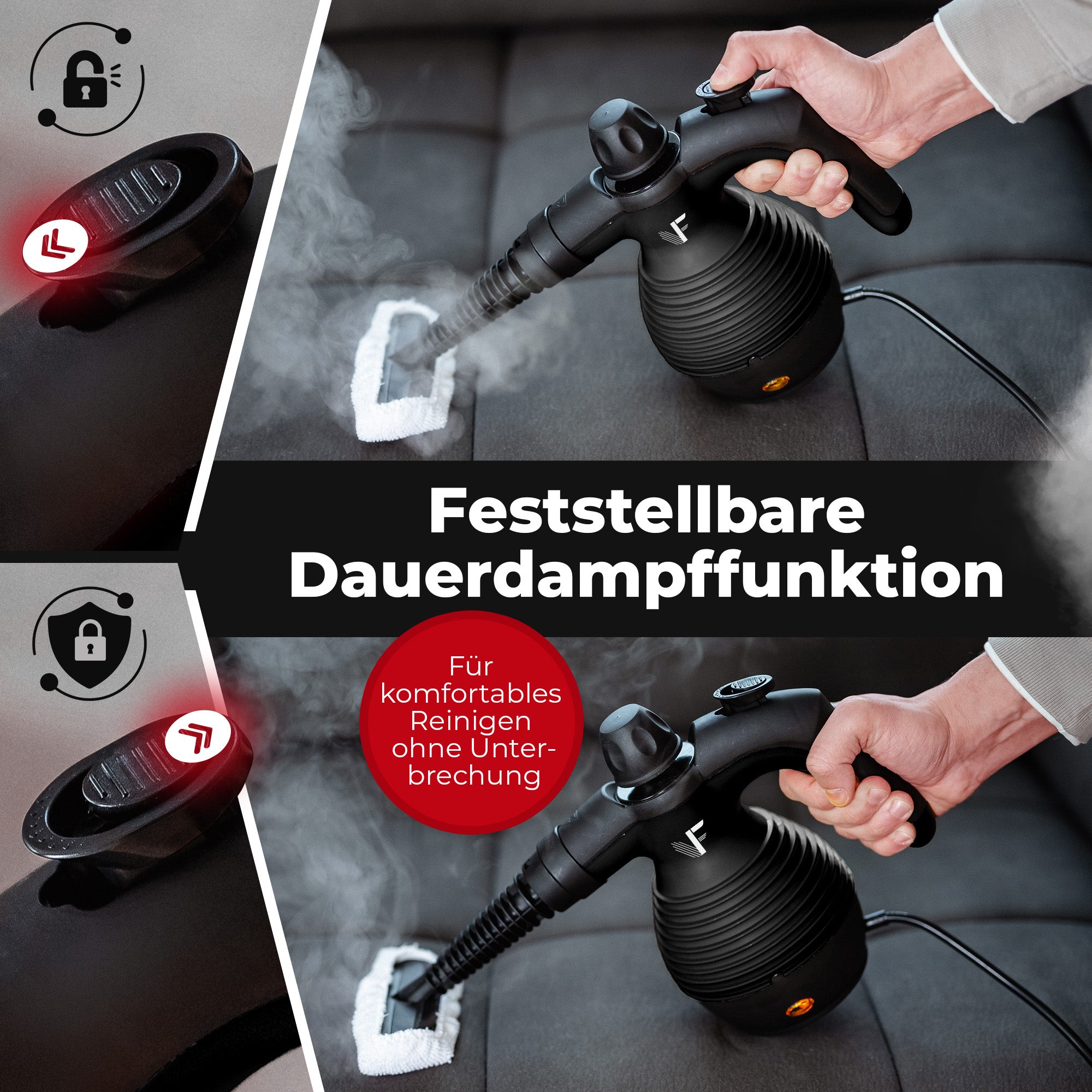 Handdampfreiniger kraftvoll – Entfernt Fett, Kalk & Bakterien – Für Küche, Bad, Fenster, Fugen, Sofa & Auto – Präzise Reinigung ohne Chemie