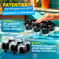 Patentierte Eiskugelform XXL 2er Set – Große runde Eiswürfel (4,5 cm) – Softboden für leichtes Lösen ohne Brechen – Für Getränke, Cocktails & Softdrinks – BPA-frei & auslaufsicher