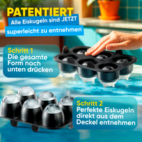 Patentierte Eiskugelform XXL 2er Set – Große runde Eiswürfel (4,5 cm) – Softboden für leichtes Lösen ohne Brechen – Für Getränke, Cocktails & Softdrinks – BPA-frei & auslaufsicher