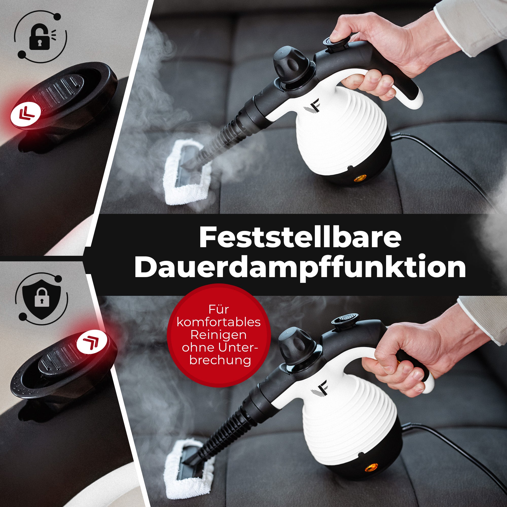 Handdampfreiniger kraftvoll – Entfernt Fett, Kalk & Bakterien – Für Küche, Bad, Fenster, Fugen, Sofa & Auto – Präzise Reinigung ohne Chemie