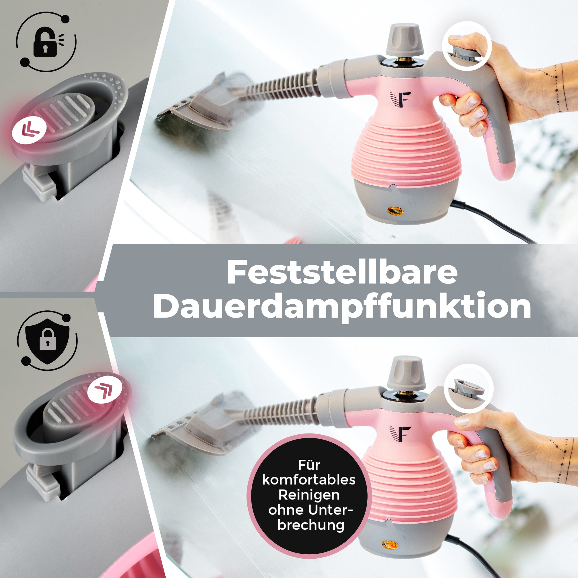 Handdampfreiniger kraftvoll – Entfernt Fett, Kalk & Bakterien – Für Küche, Bad, Fenster, Fugen, Sofa & Auto – Präzise Reinigung ohne Chemie