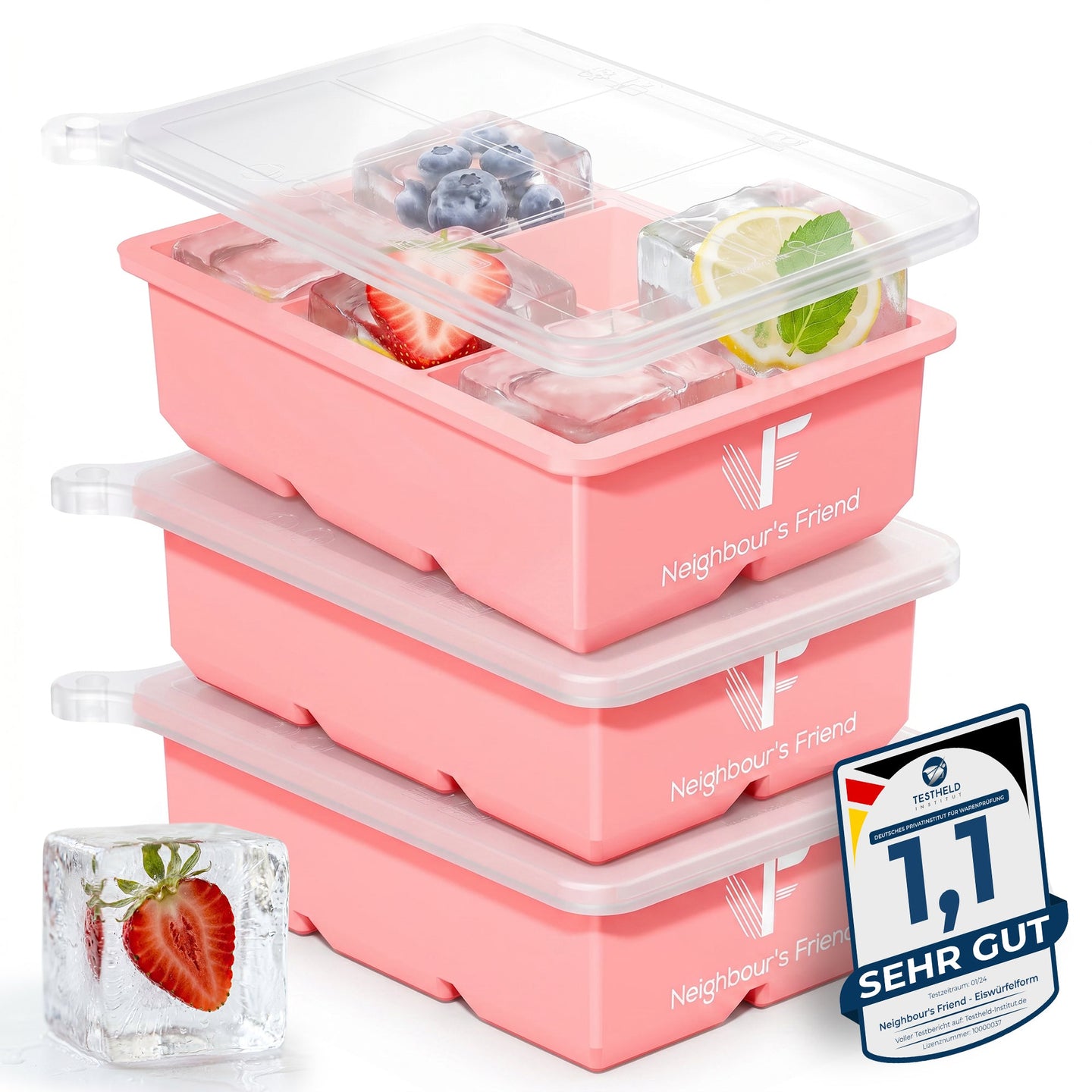 Patentierte Eiskugelform & Eiswürfelform Rosa – XXL Eiswürfel (5 cm) & Kugeln (4,5 cm) aus Platinsilikon – Einfaches Herausdrücken & leichtes Lösen – Für Cocktails, Longdrinks & Getränke – BPA-frei & spülmaschinengeeignet Image