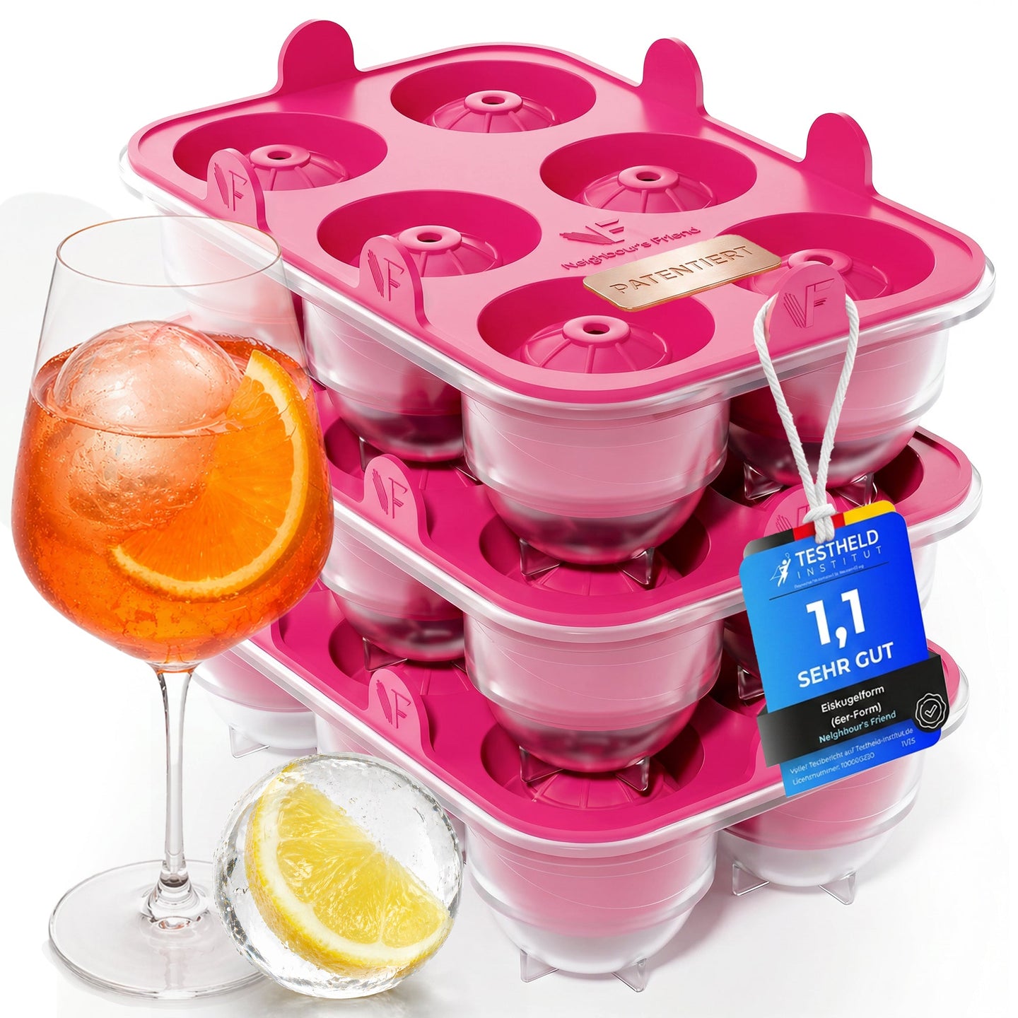 Patentierte Eiskugelform & Eiswürfelform Pink – XXL Eiswürfel (5 cm) & Kugeln (4,5 cm) aus Platinsilikon – Einfaches Herausdrücken & leichtes Lösen – Für Cocktails, Longdrinks & Getränke – BPA-frei & spülmaschinengeeignet Image