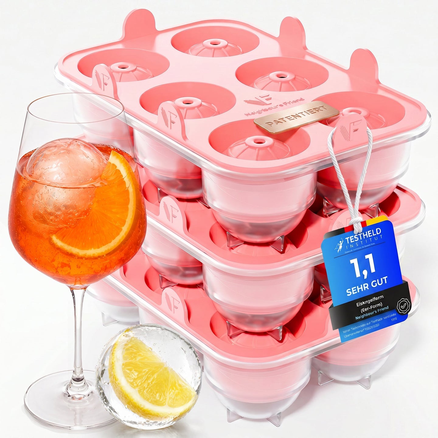 Patentierte Eiskugelform & Eiswürfelform Rosa – XXL Eiswürfel (5 cm) & Kugeln (4,5 cm) aus Platinsilikon – Einfaches Herausdrücken & leichtes Lösen – Für Cocktails, Longdrinks & Getränke – BPA-frei & spülmaschinengeeignet Image