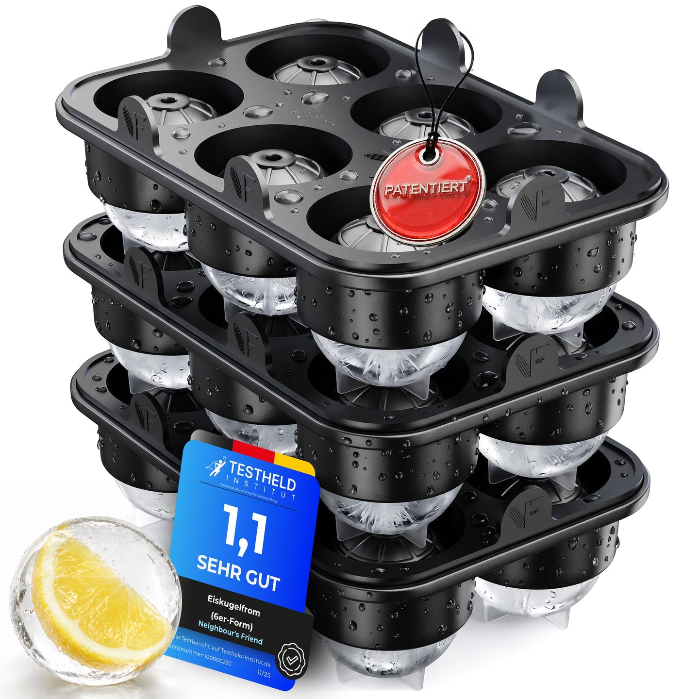 Patentierte Eiskugelform XXL Schwarz – Große runde Eiswürfel (4,5 cm) – Softboden für leichtes Lösen ohne Brechen – Für Getränke, Cocktails & Softdrinks – BPA-frei & auslaufsicher - Galerie Schwarz 15
