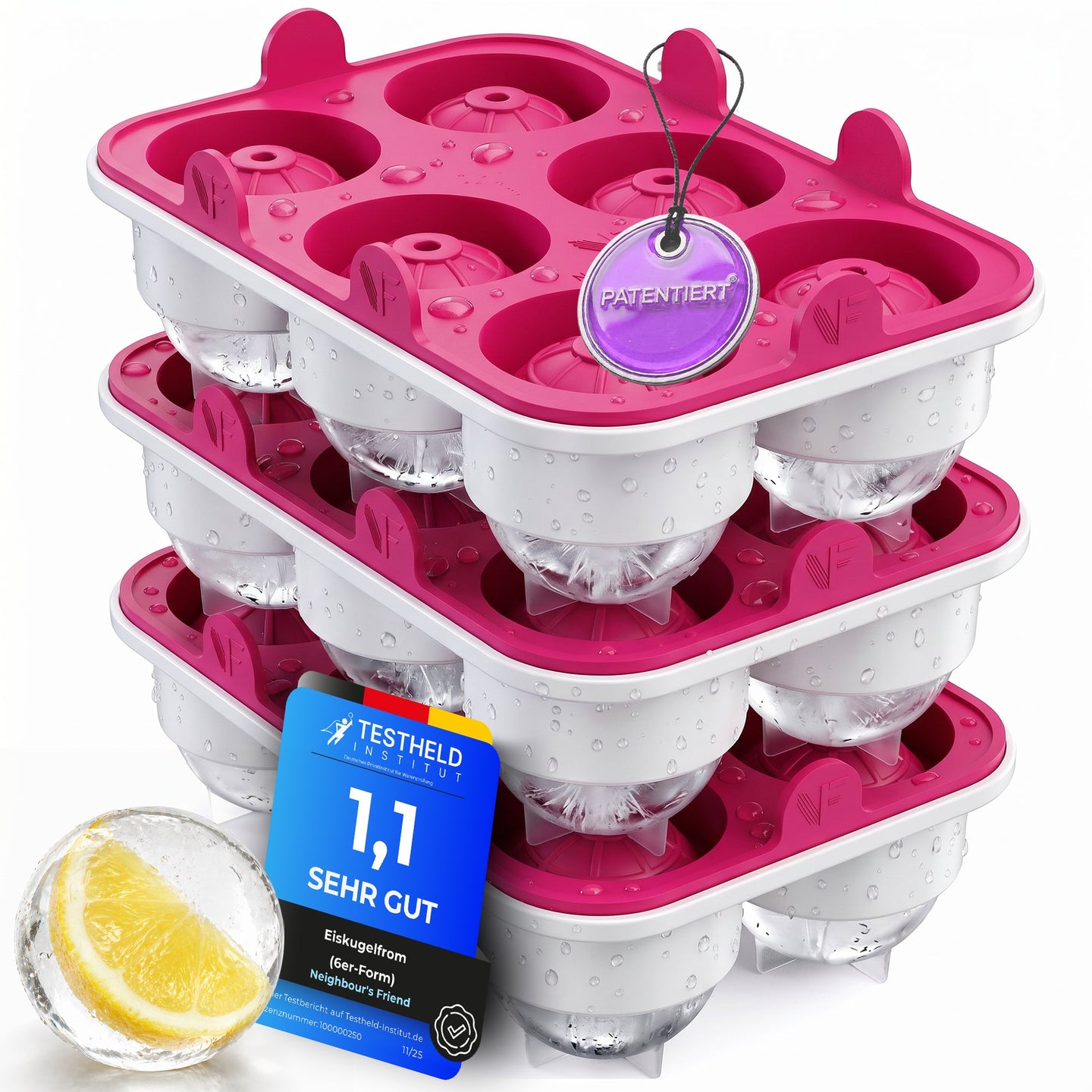 Patentierte Eiskugelform XXL Pink – Große runde Eiswürfel (4,5 cm) – Softboden für leichtes Lösen ohne Brechen – Für Getränke, Cocktails & Softdrinks – BPA-frei & auslaufsicher - Galerie Pink 29
