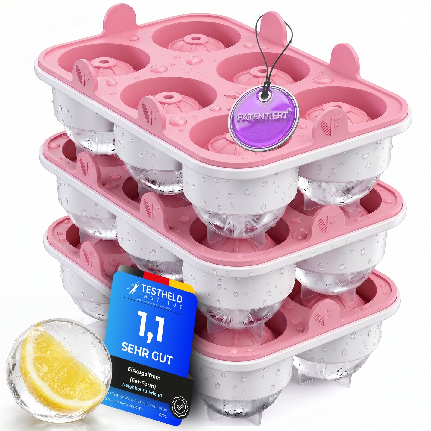 Patentierte Eiskugelform XXL Rosa – Große runde Eiswürfel (4,5 cm) – Softboden für leichtes Lösen ohne Brechen – Für Getränke, Cocktails & Softdrinks – BPA-frei & auslaufsicher - Galerie Rosa 15