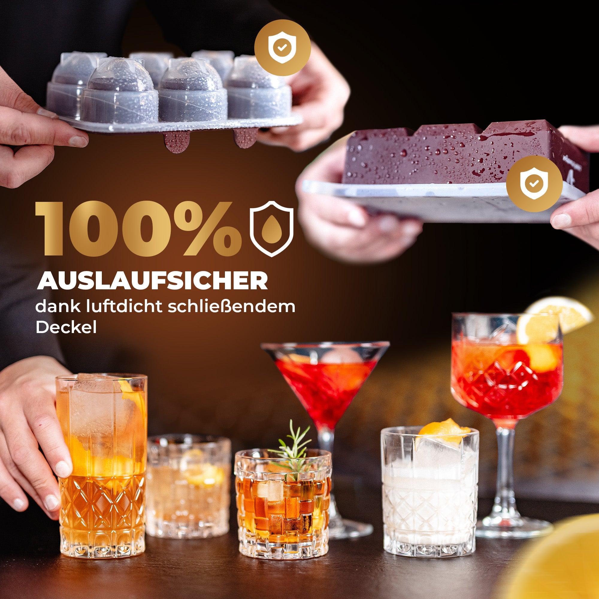 Patentierte Eiskugelform & Eiswürfelform Braun – XXL Eiswürfel (5 cm) & Kugeln (4,5 cm) aus Platinsilikon – Einfaches Herausdrücken & leichtes Lösen – Für Cocktails, Longdrinks & Getränke – BPA-frei & spülmaschinengeeignet Image