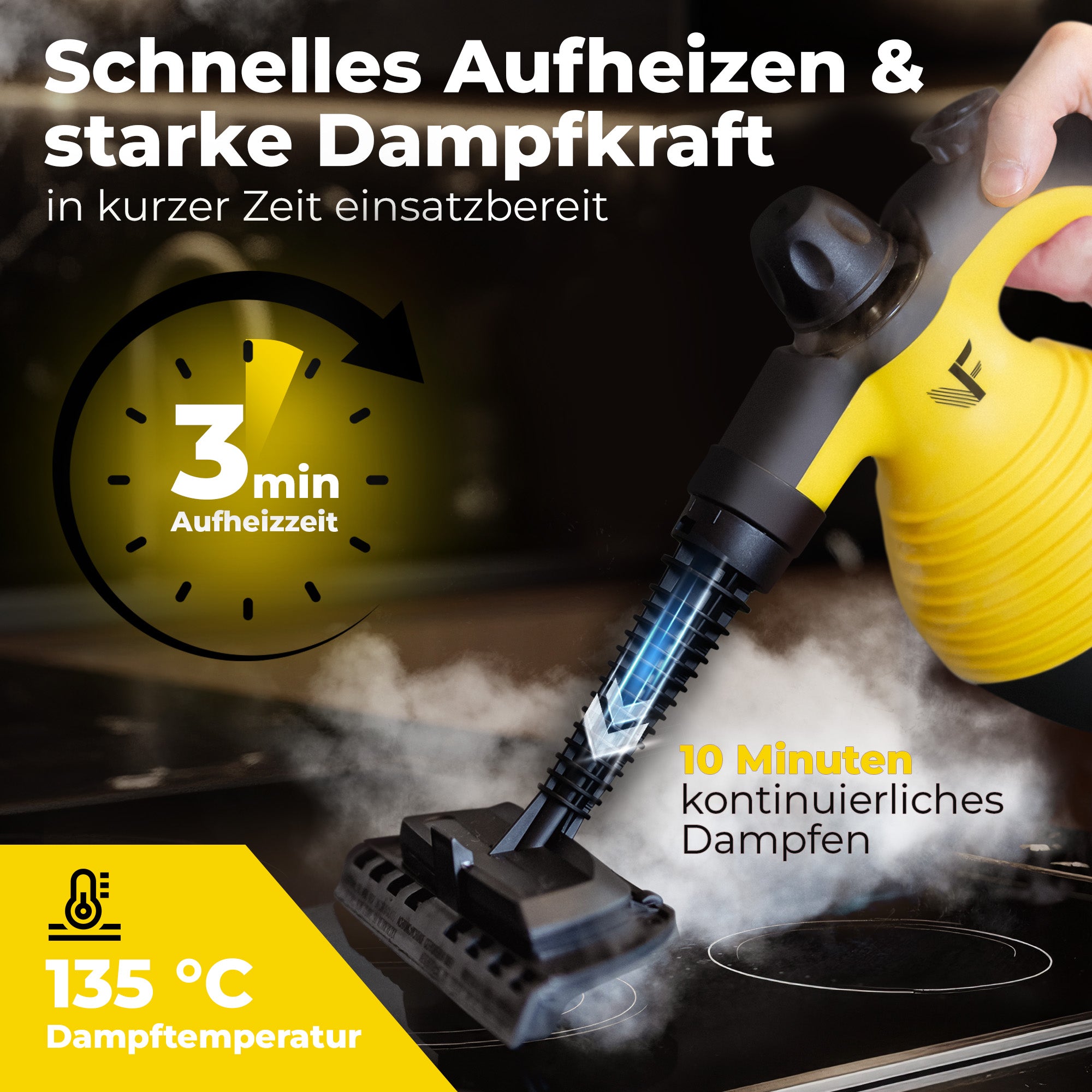 Handdampfreiniger kraftvoll – Entfernt Fett, Kalk & Bakterien – Für Küche, Bad, Fenster, Fugen, Sofa & Auto – Präzise Reinigung ohne Chemie